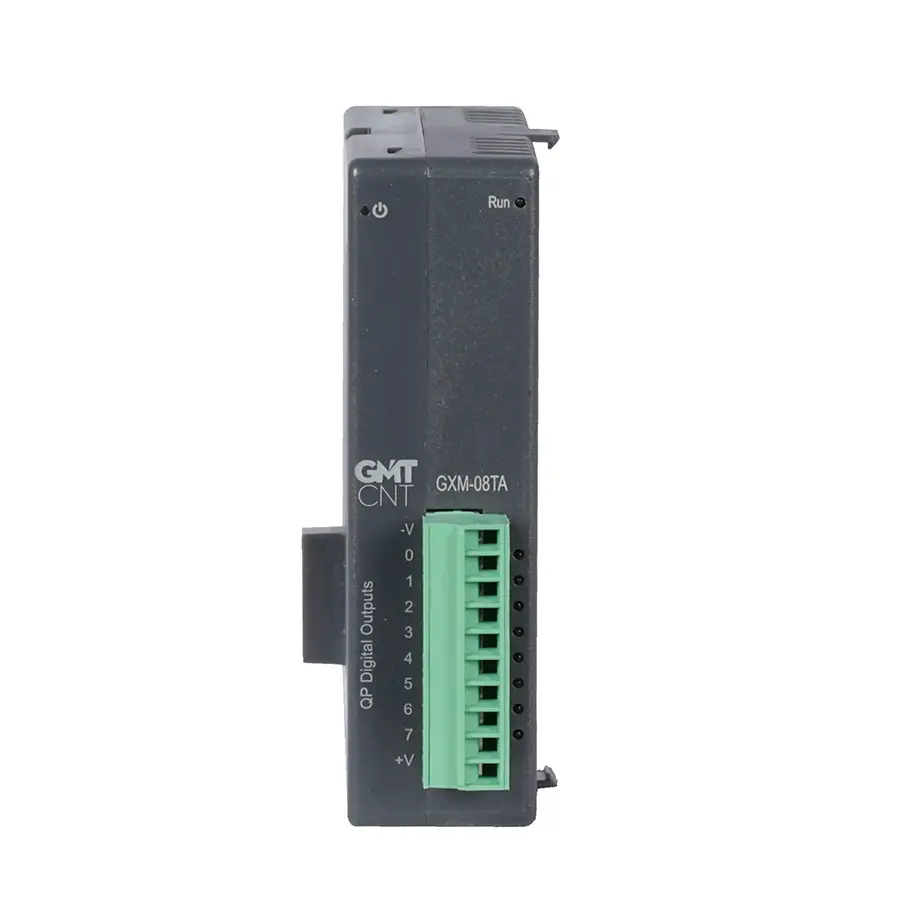 GXM-08TA 2 GXM-08TA Yerli PLC Genişleme Modülü: 8 kanal 24 VDC transistör çıkışı (PNP), 450 mA, kısa devre korumalı, DIN ray montaj.